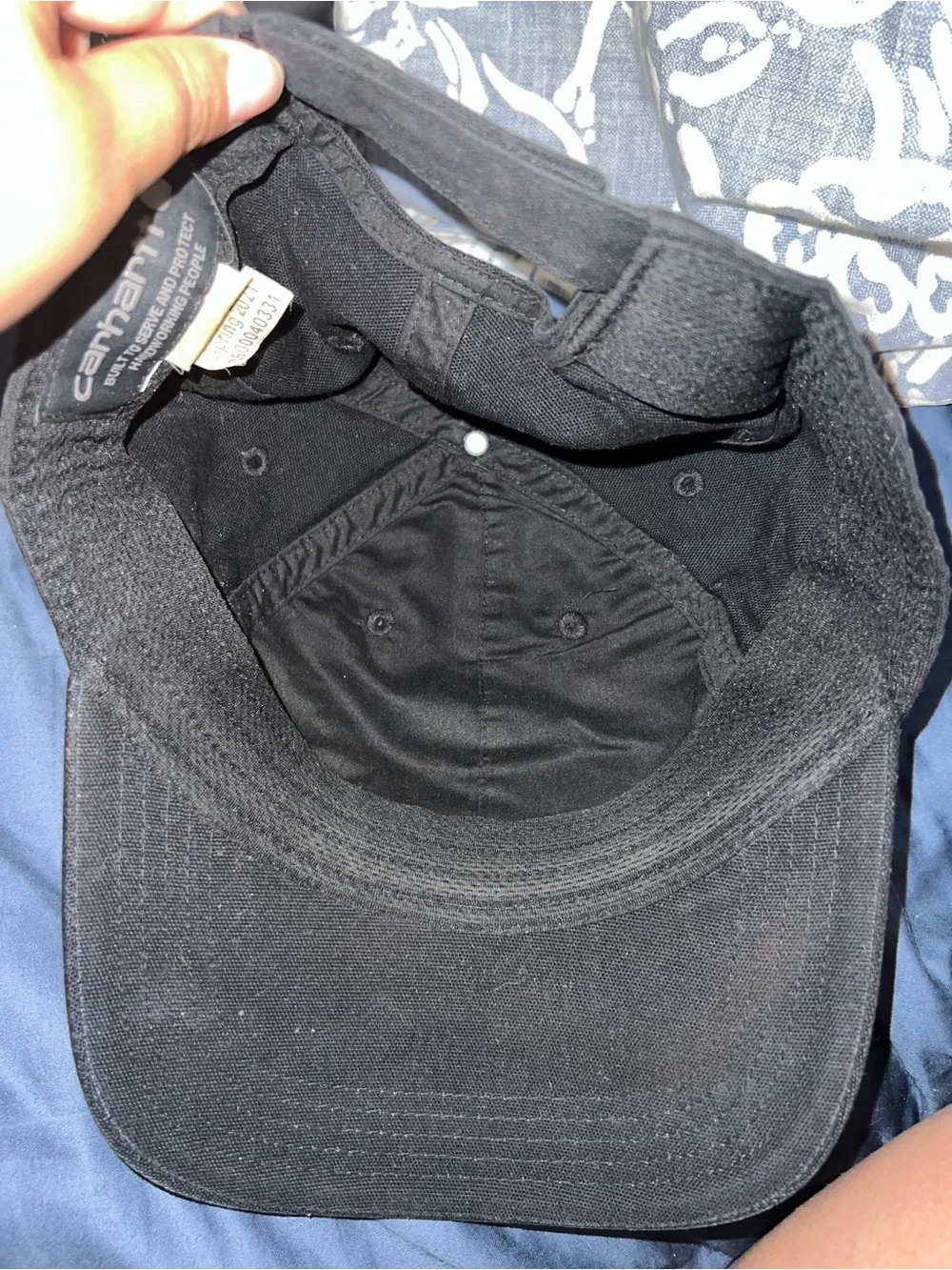 Carhartt Black Canvas Cap with Tan Leather Patch